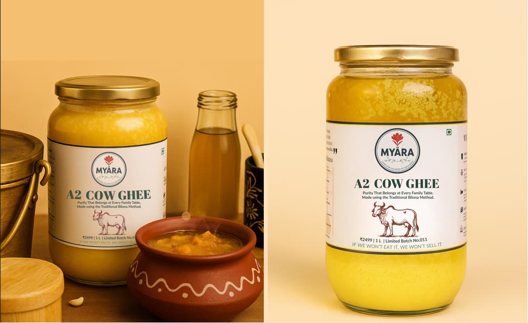 A jar of ghee and a bottle of oil